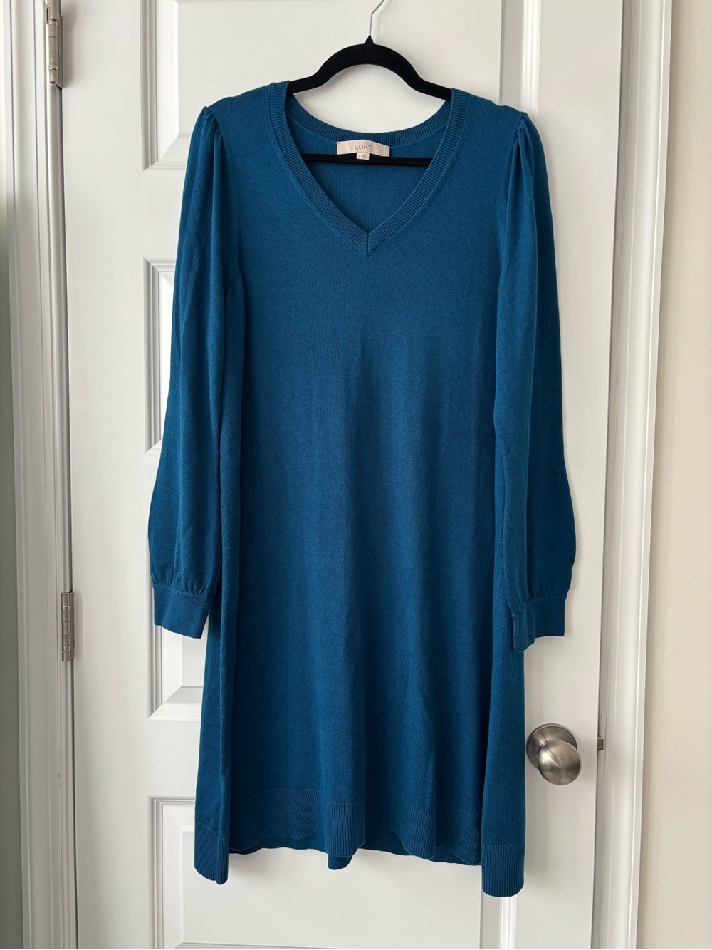 LOFT V-Neck Knit Sweater Dress Teal Size L
